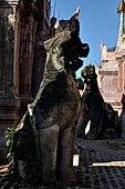 Elaborate figures carved in stucco decorate the ancient stupas, Kakku Buddhist Ruins. Shan State in Myanmar (Burma).